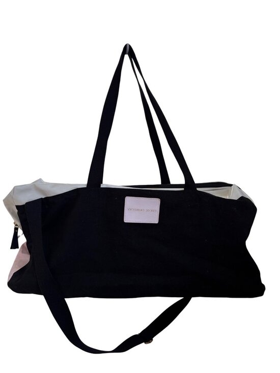Victoria's Secret Handbags - Victorias Secret Black & White Canvas Tote/Shoulder Bag With Adjustable Strap